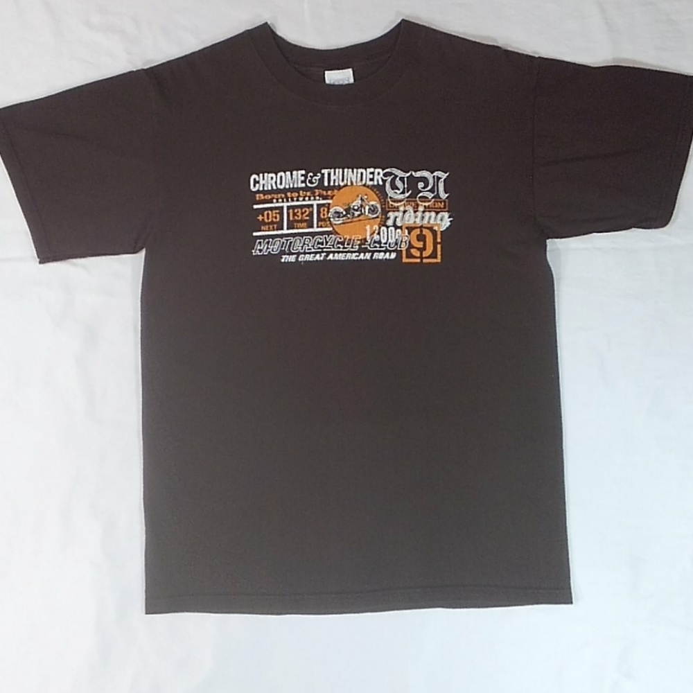 E.M.I. Chrome Thunder Riding Motorcycle Club Graphic Cotton Tee M